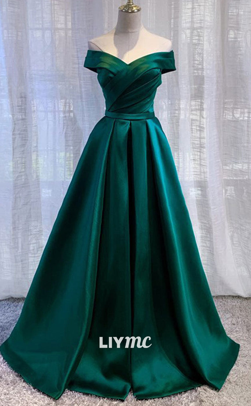 LP1896 - Simple Green Satin off Shoulder Long Prom dress, Green Formal Liymc LP1896 - Simple Green Satin off Shoulder Long Prom dress, Green Formal Liymc