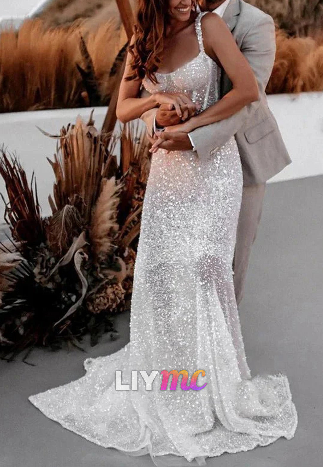 Sparkly Sheath Sweetheart Sequins Wedding Dresses