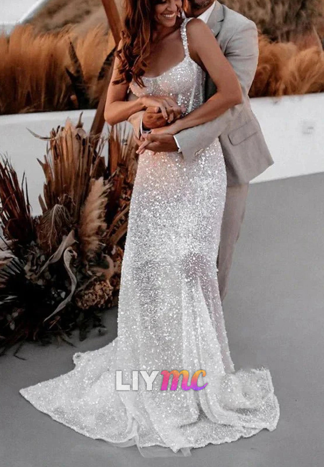 Sparkly Sheath Sweetheart Sequins Wedding Dresses