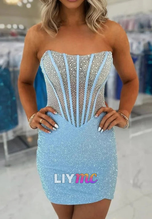 Sparkly Corset Sheer Fitted Sheath Party Homecoming Dress