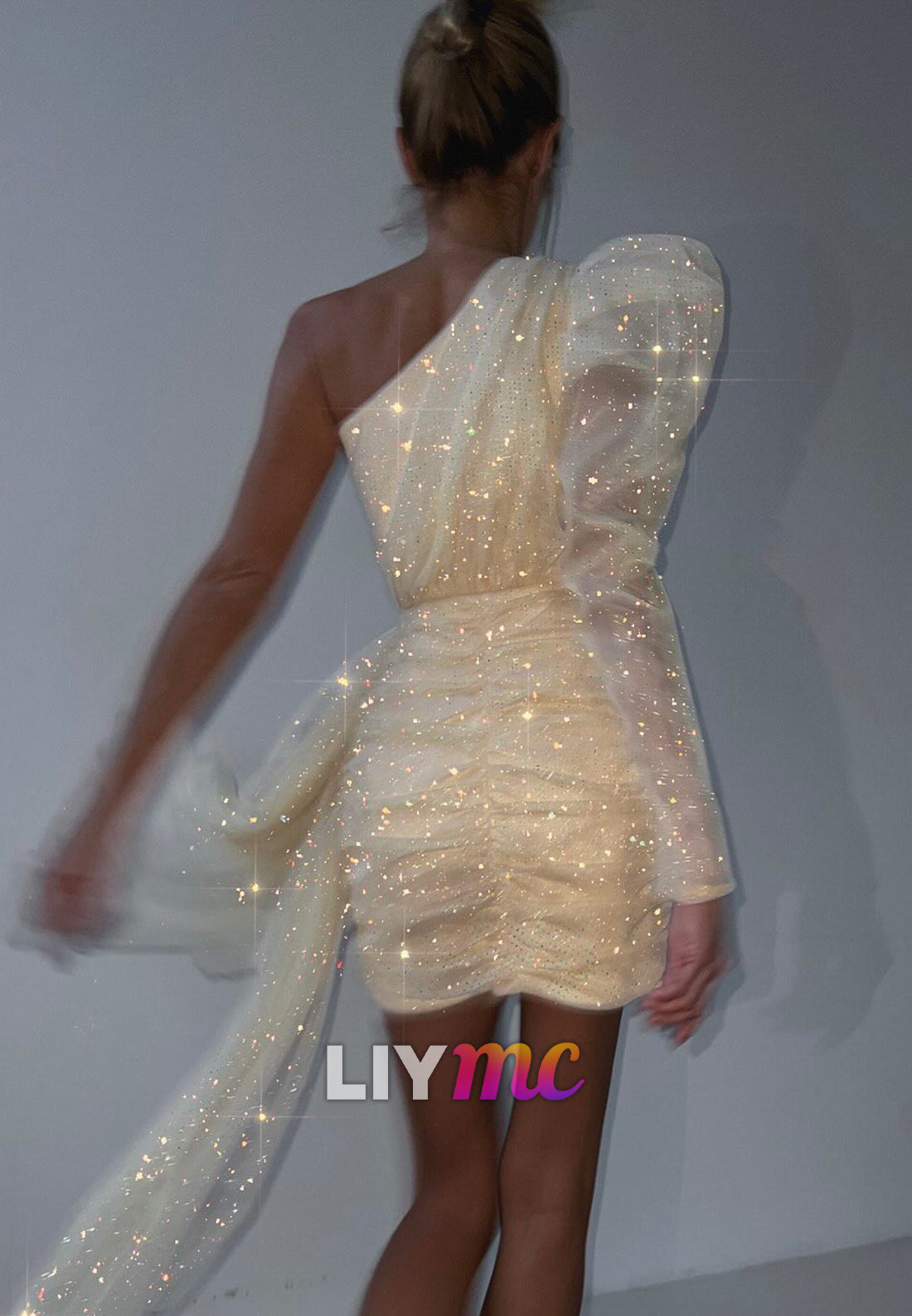 Sparkly One Shoulder Pleated Sheath Party Homecoming Dress