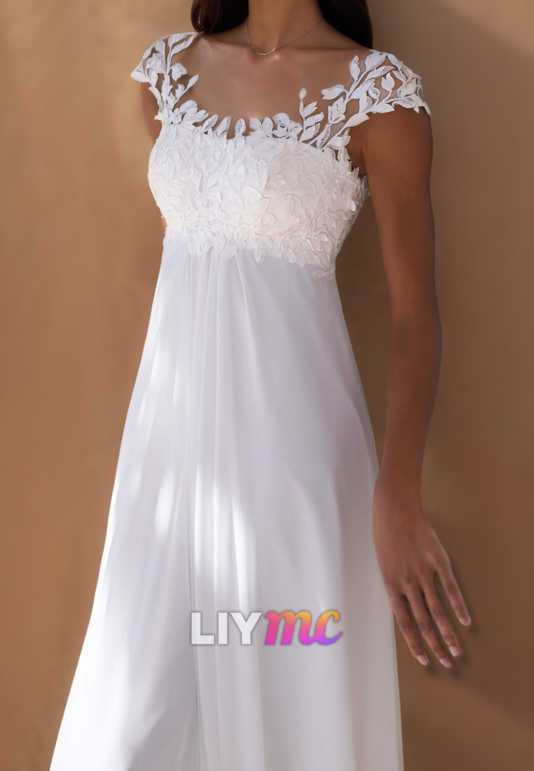 Square Cap Sleeves Appliques A-Line Boho Wedding Dress