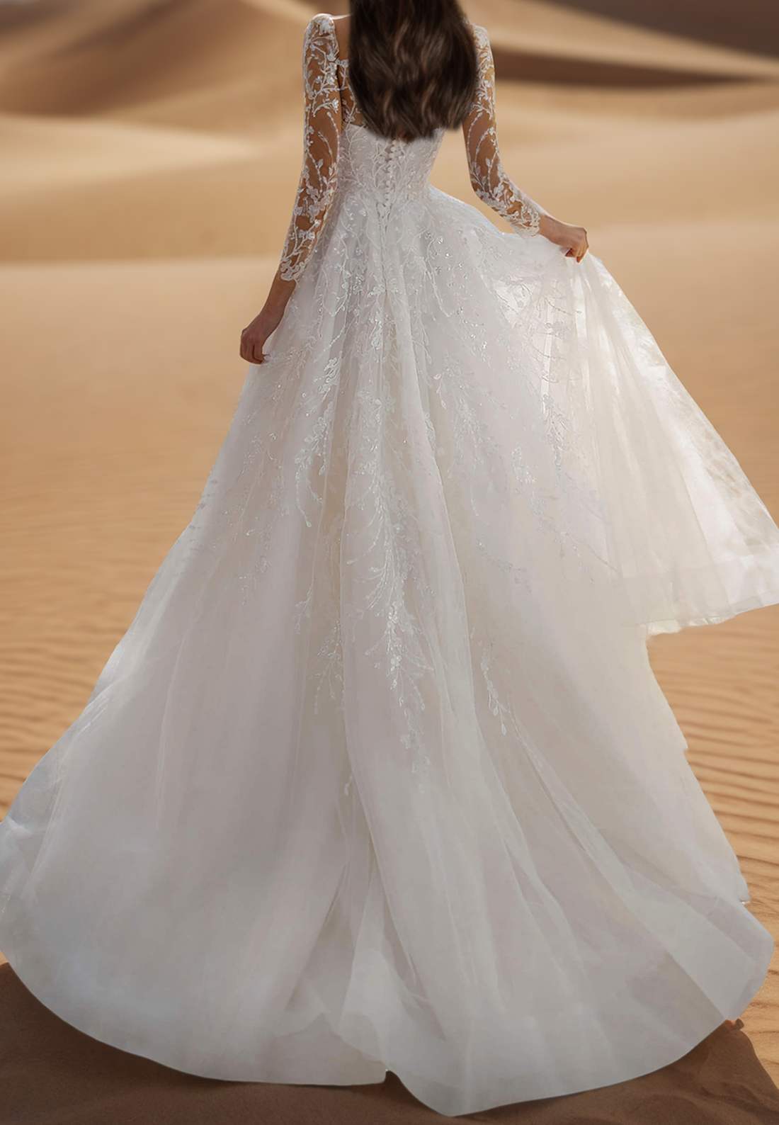 Square Long Sleeves Ball Gown Appliques A-Line Wedding Dress