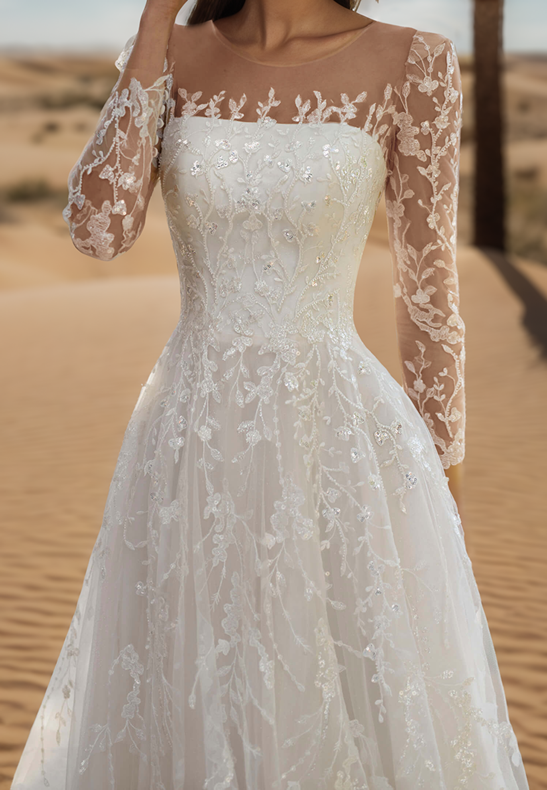 Square Long Sleeves Ball Gown Appliques A-Line Wedding Dress