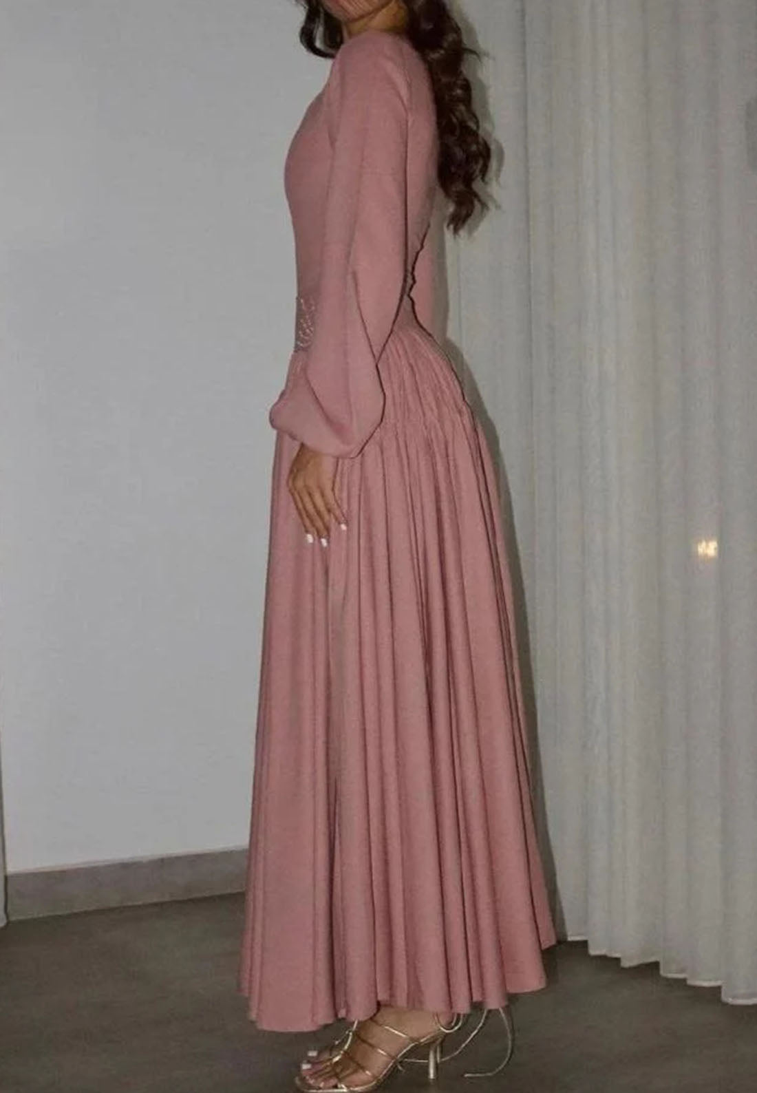 Square Long Sleeves Pleated A-Line Party Dress