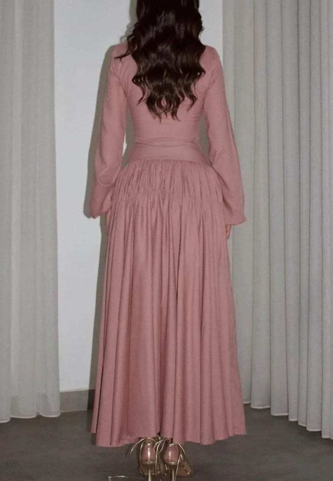 Square Long Sleeves Pleated A-Line Party Dress