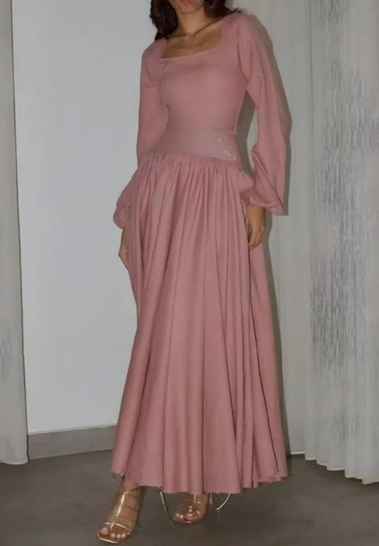 Square Long Sleeves Pleated A-Line Party Dress