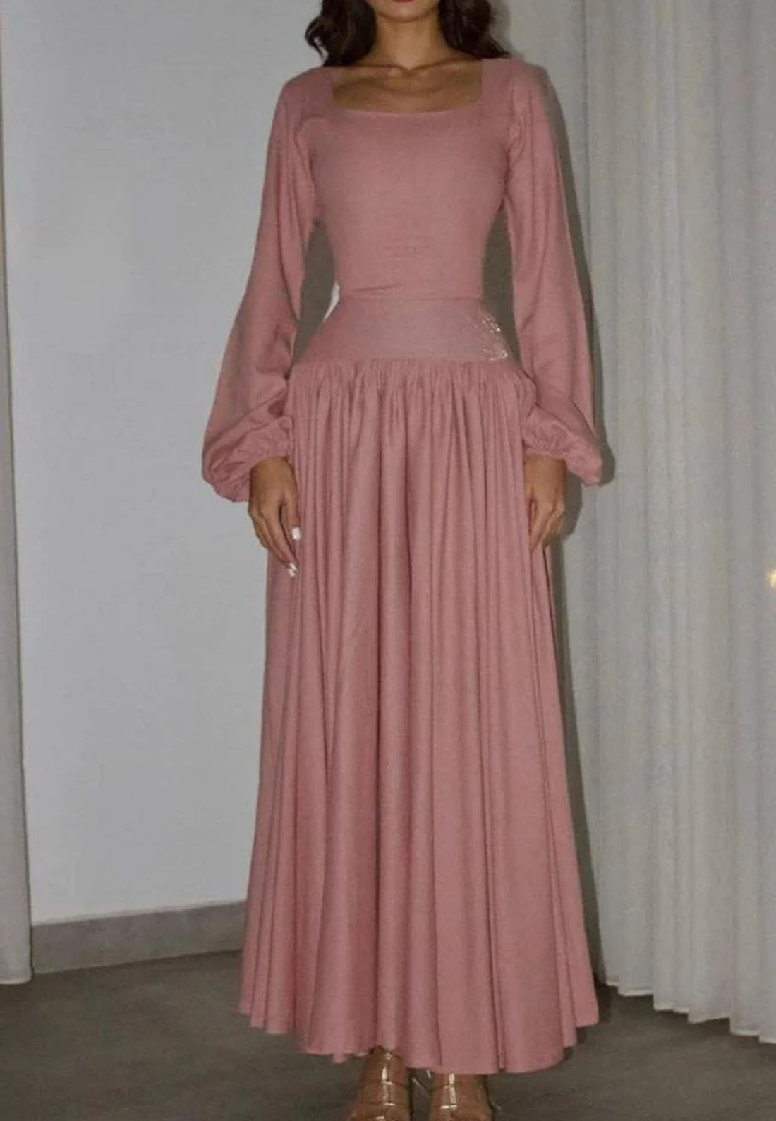 Square Long Sleeves Pleated A-Line Party Dress