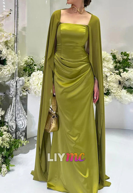 Square Long Sleeves Pleated Sheath Formal Dress