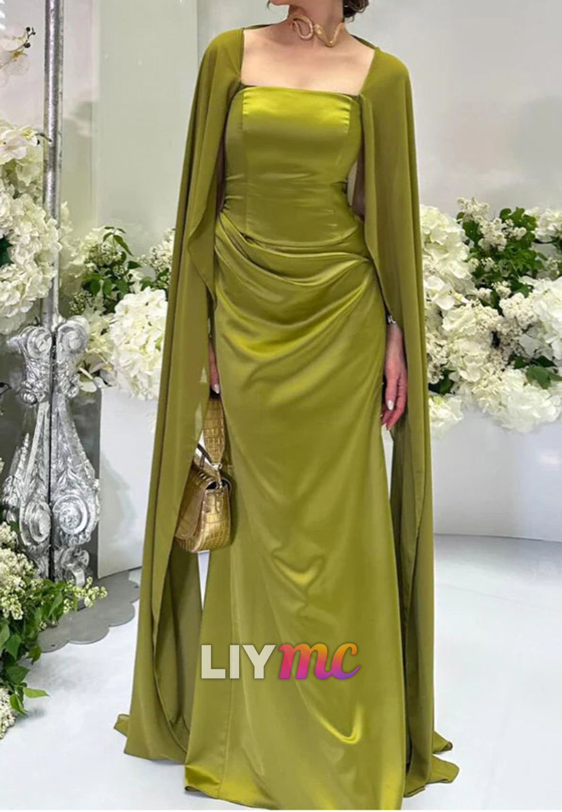 Square Long Sleeves Pleated Sheath Formal Dress