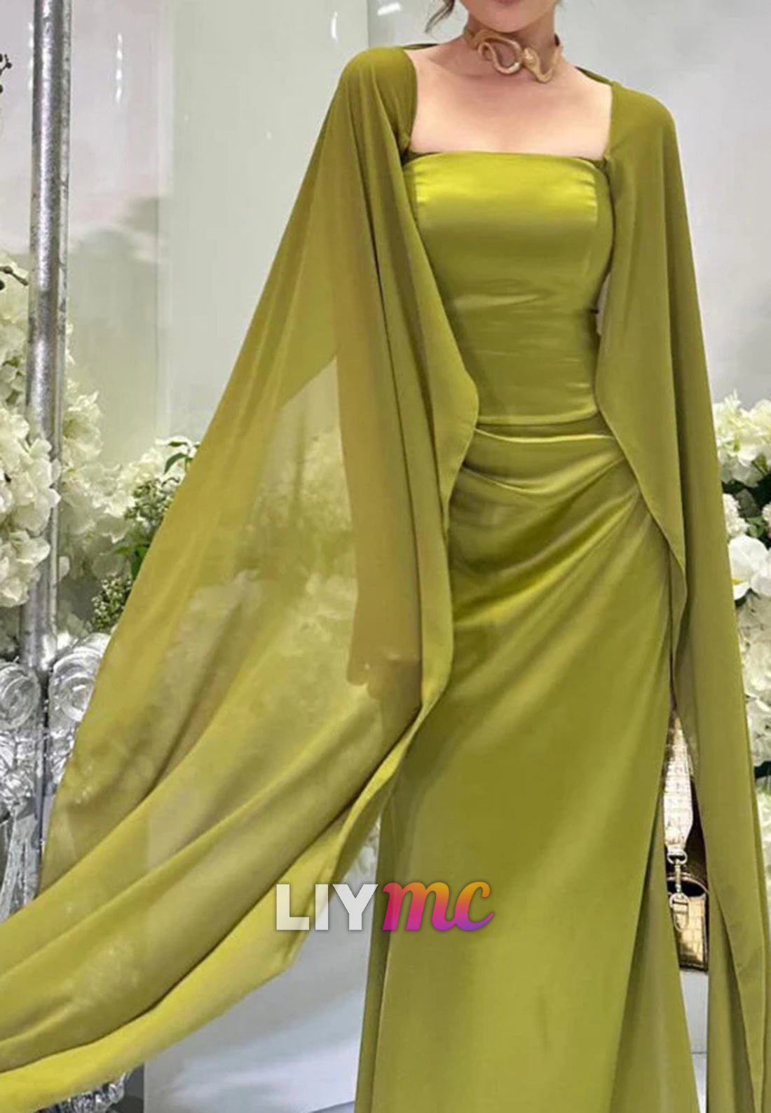 Square Long Sleeves Pleated Sheath Formal Dress