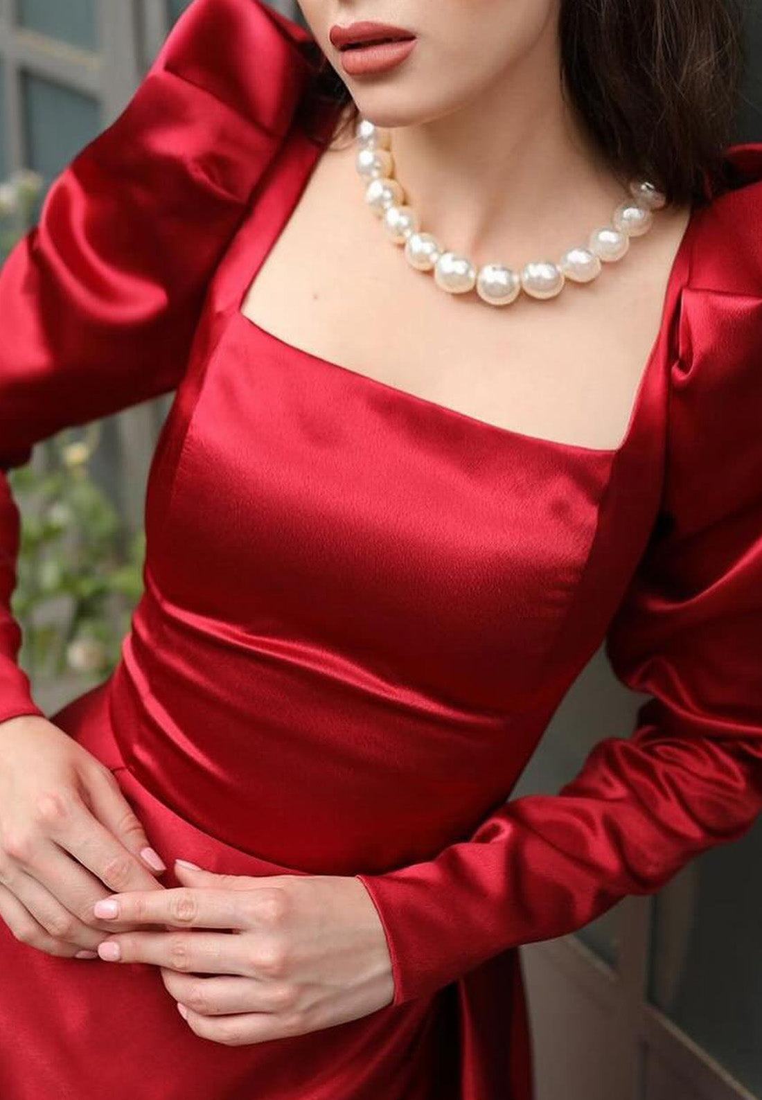 Square Long Sleeves Sleek A-Line Formal Dress