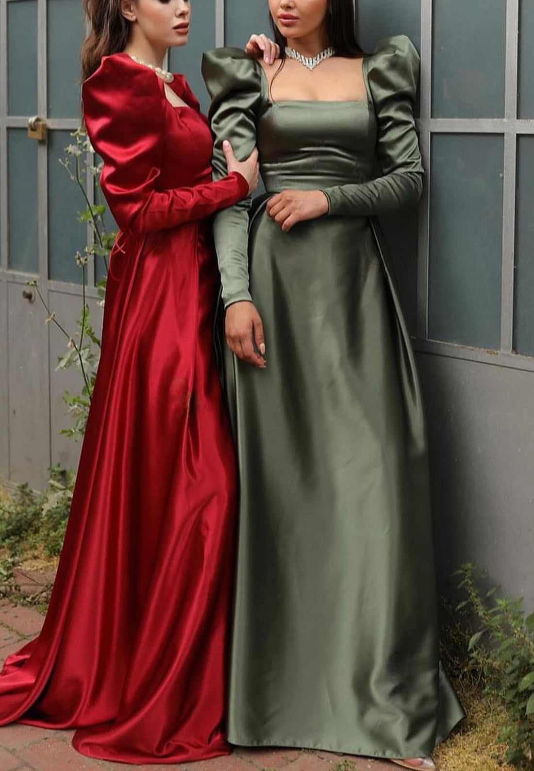 Square Long Sleeves Sleek A-Line Formal Dress
