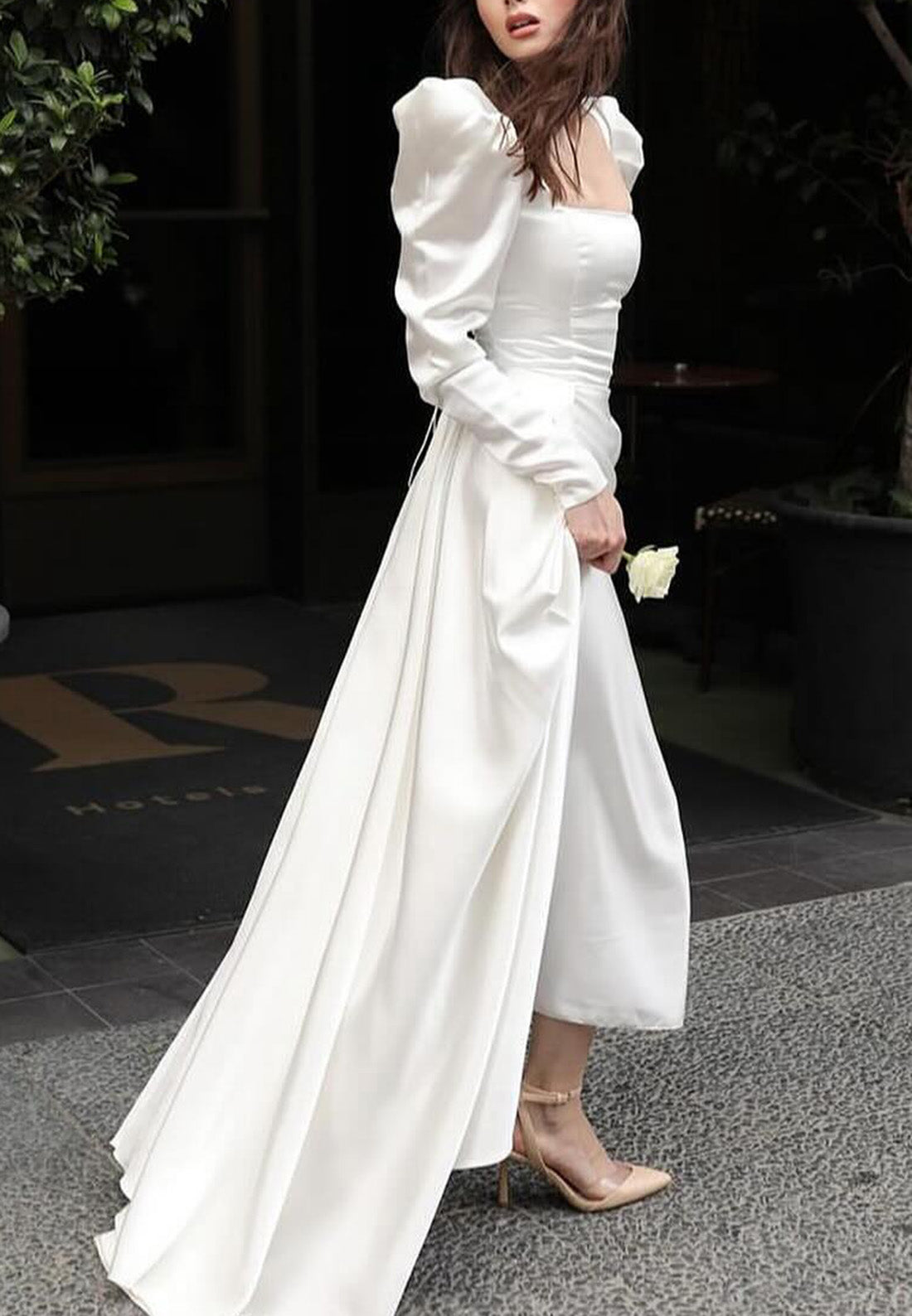 Square Long Sleeves Sleek A-Line Formal Dress