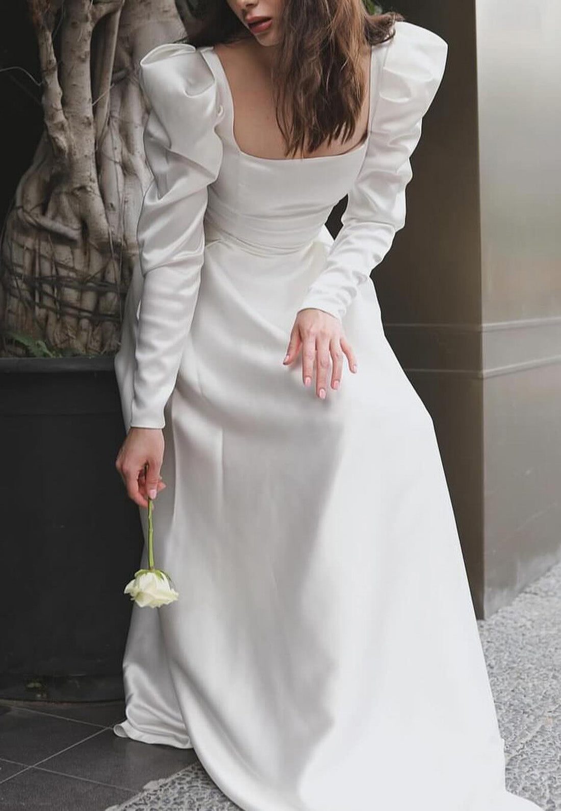 Square Long Sleeves Sleek A-Line Formal Dress