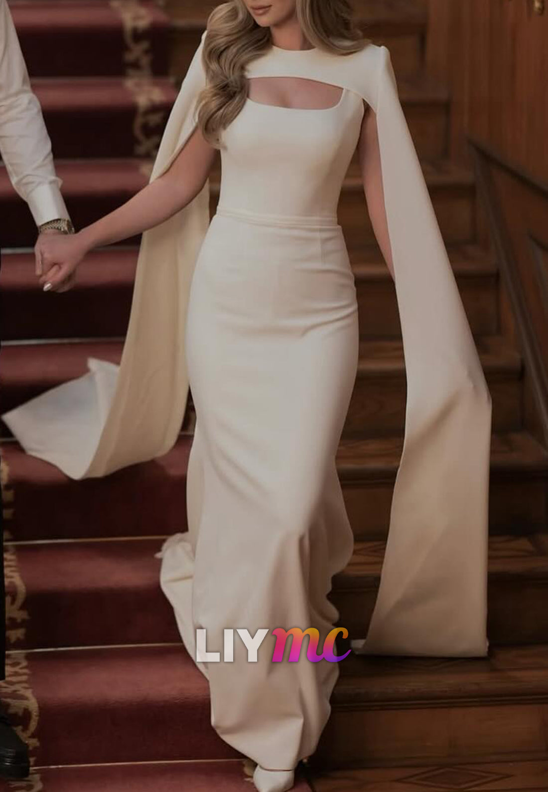 Square Long Sleeves Sleek Fitted Evening Dress Mermaid Wedding Dress