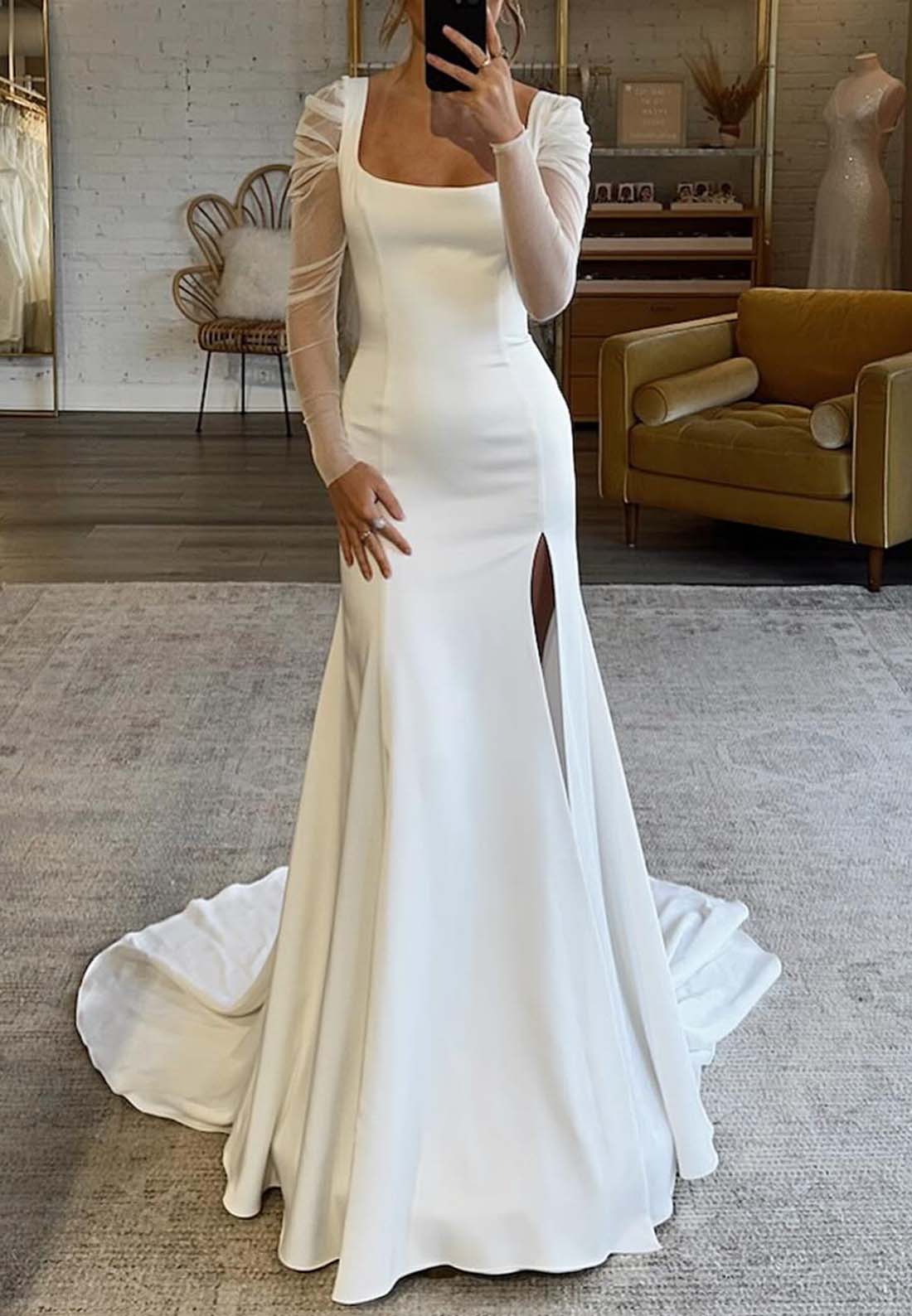 sleek long sleeve wedding dresses Long sleeve wedding dress,Modest wedding dress,Simple wedding dress,Courthouse wedding dress,Minimalist wedding dress,Bridal dress
