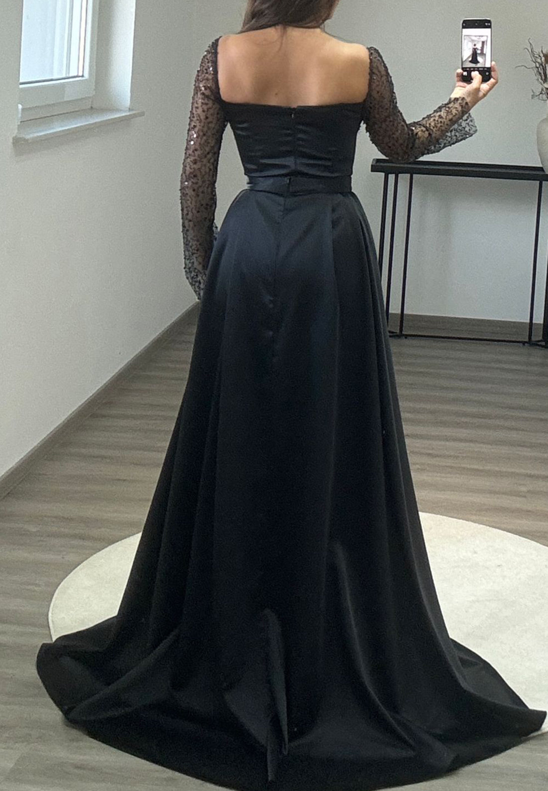 Square Long Sleeves Sleek Sheath Detatchable Train Formal Dress