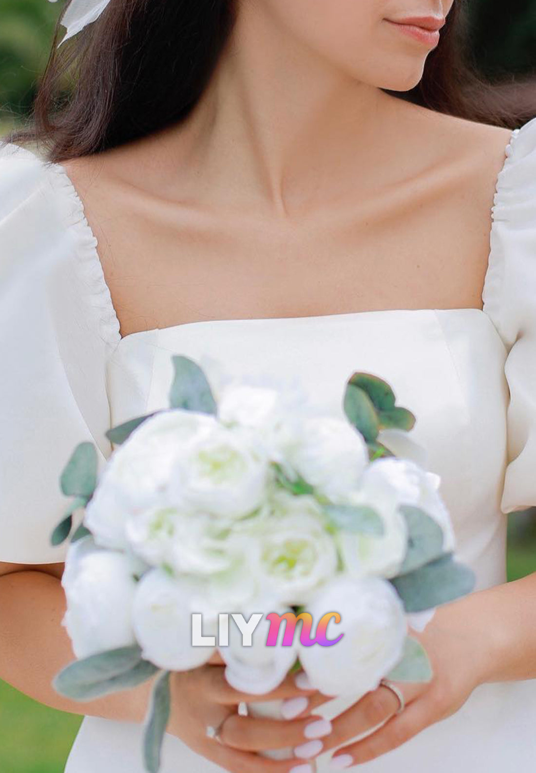 Square Puff Sleeves A-Line Short Beach Wedding Dress