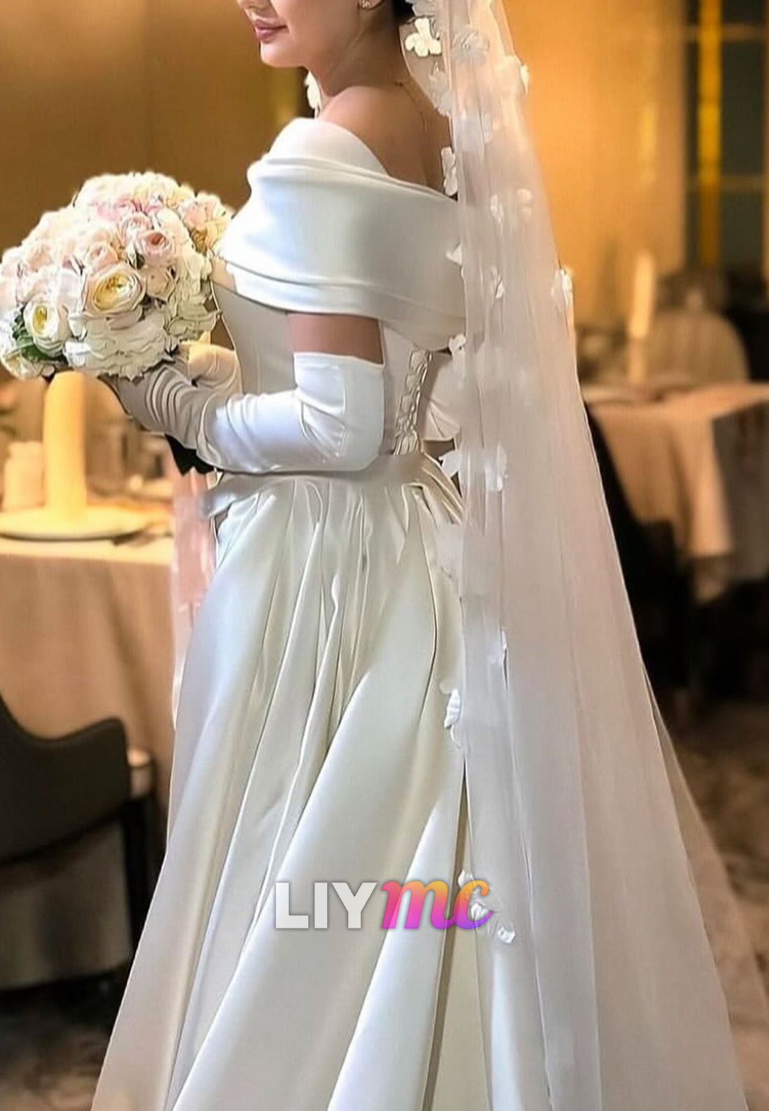 Square Short Sleeves Floral Embellished Sheath Wedding Dress