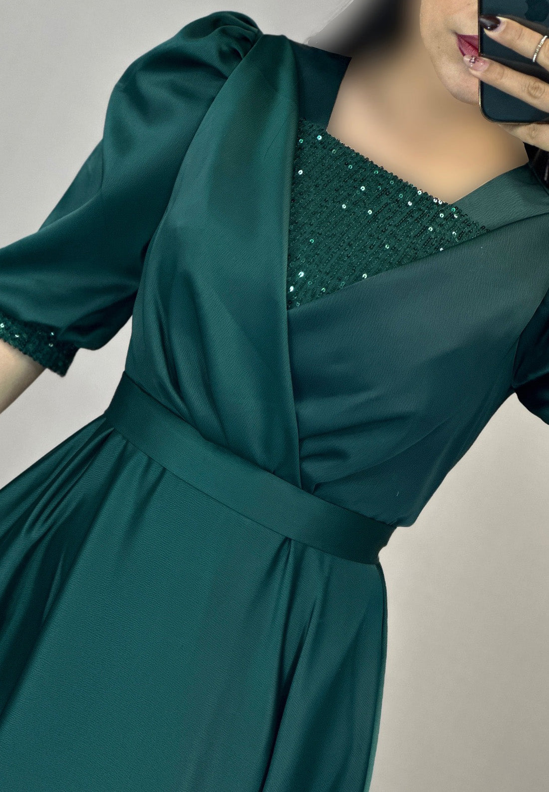 Square Short Sleeves Pleatted A-Line Mother of Bride Dress