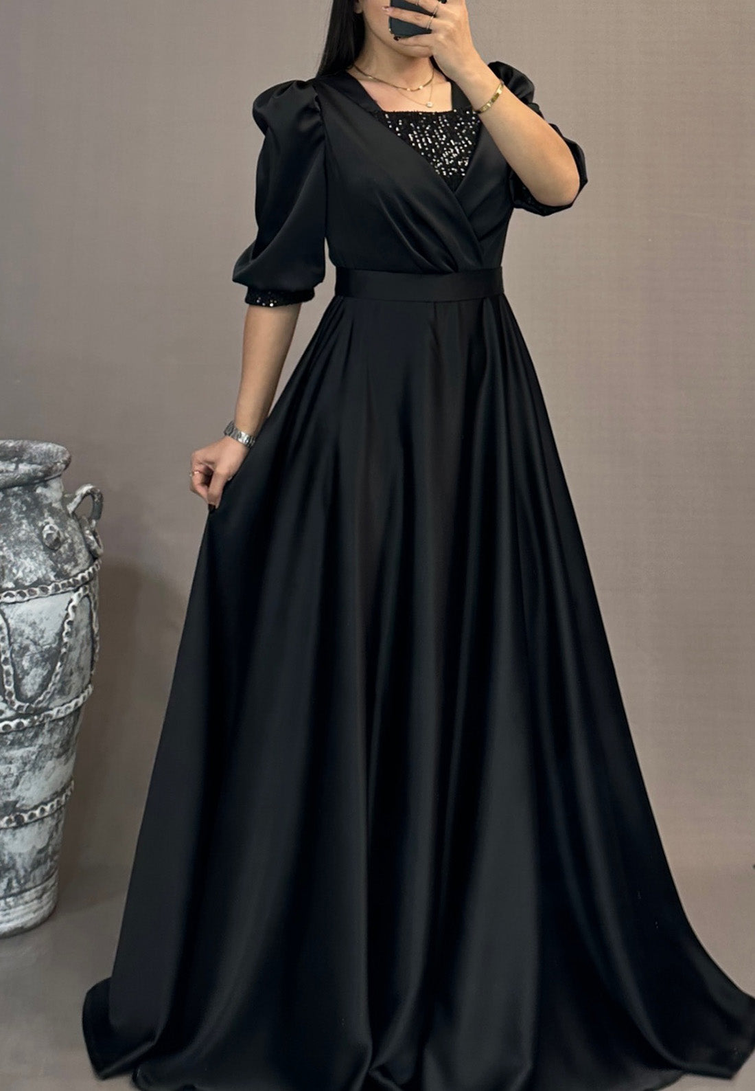 Square Short Sleeves Pleatted A-Line Mother of Bride Dress