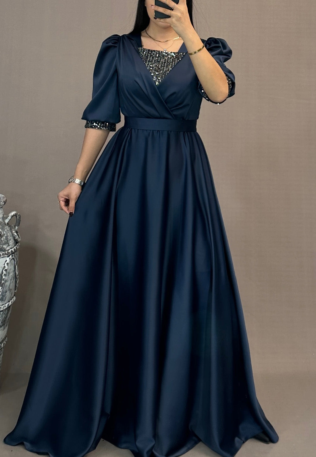 Square Short Sleeves Pleatted A-Line Mother of Bride Dress