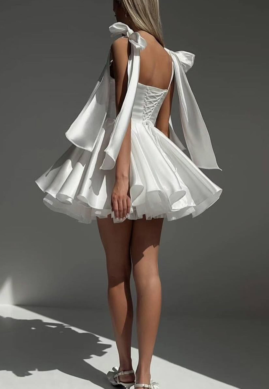 Square Sleeveless Pleated Sleek A-Line Short Wedding Dress