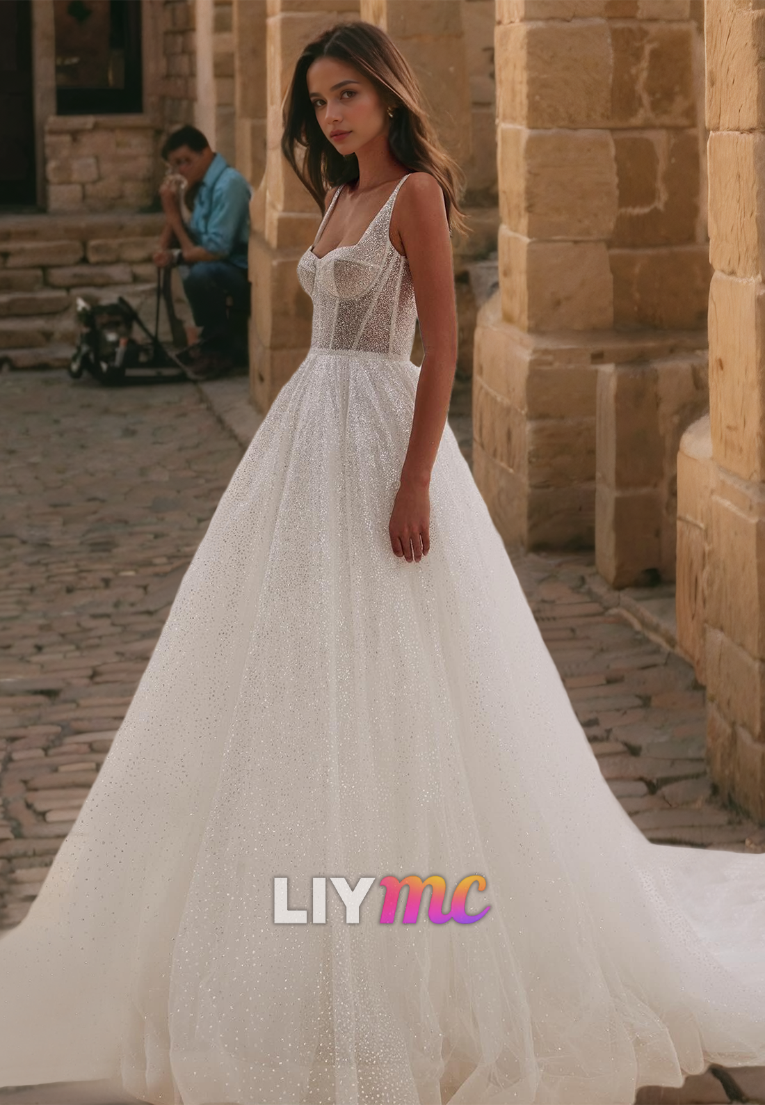 Square Sleeveless Tulle Pleated A-Line Wedding Dress