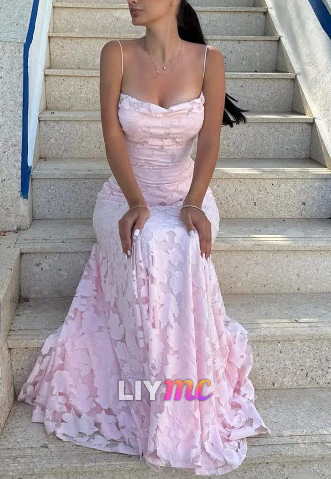 Square Spaghetti Straps Appliques A-Line Prom Dress