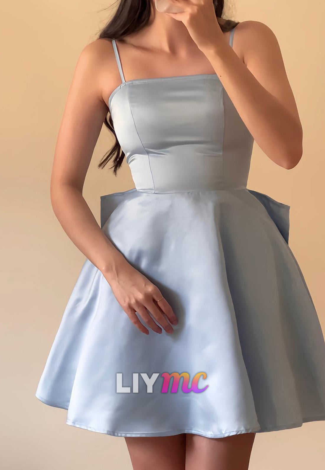 Square Spaghetti Straps Sleek A-Line Short Party Homecoming Dress