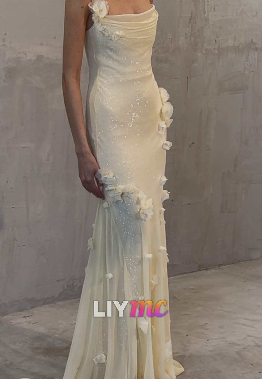 Square Spaghetti Straps Sparkly Appliques Mermaid Prom Dress