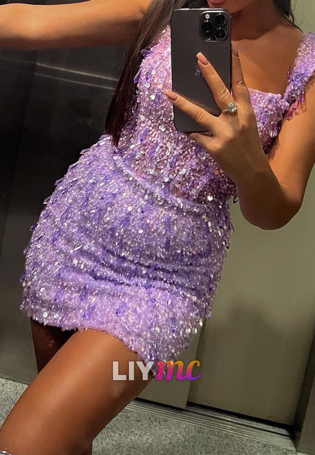 Square Sparkly Sequins Appliques Sheath Party Homecoming Dress