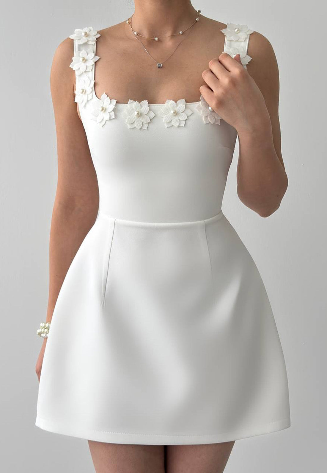 Square Straps Appliques A-Line Short Wedding Dress