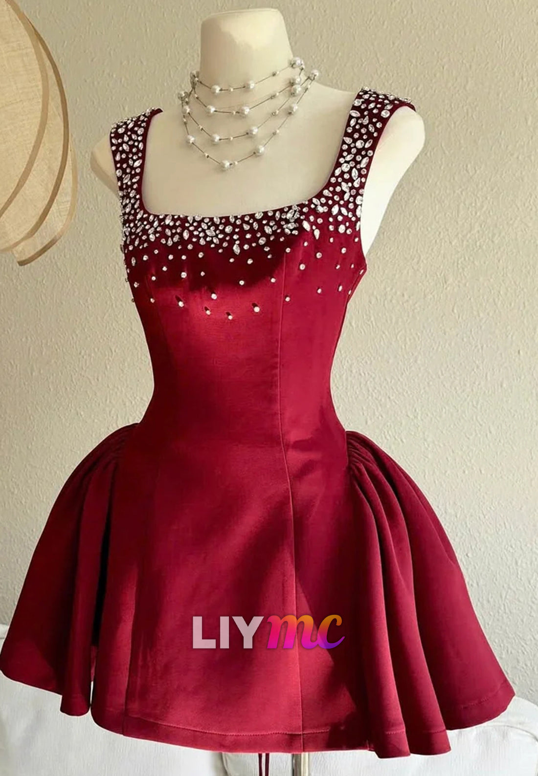 Square Straps Beaded A-Line Party Homecoming Dress