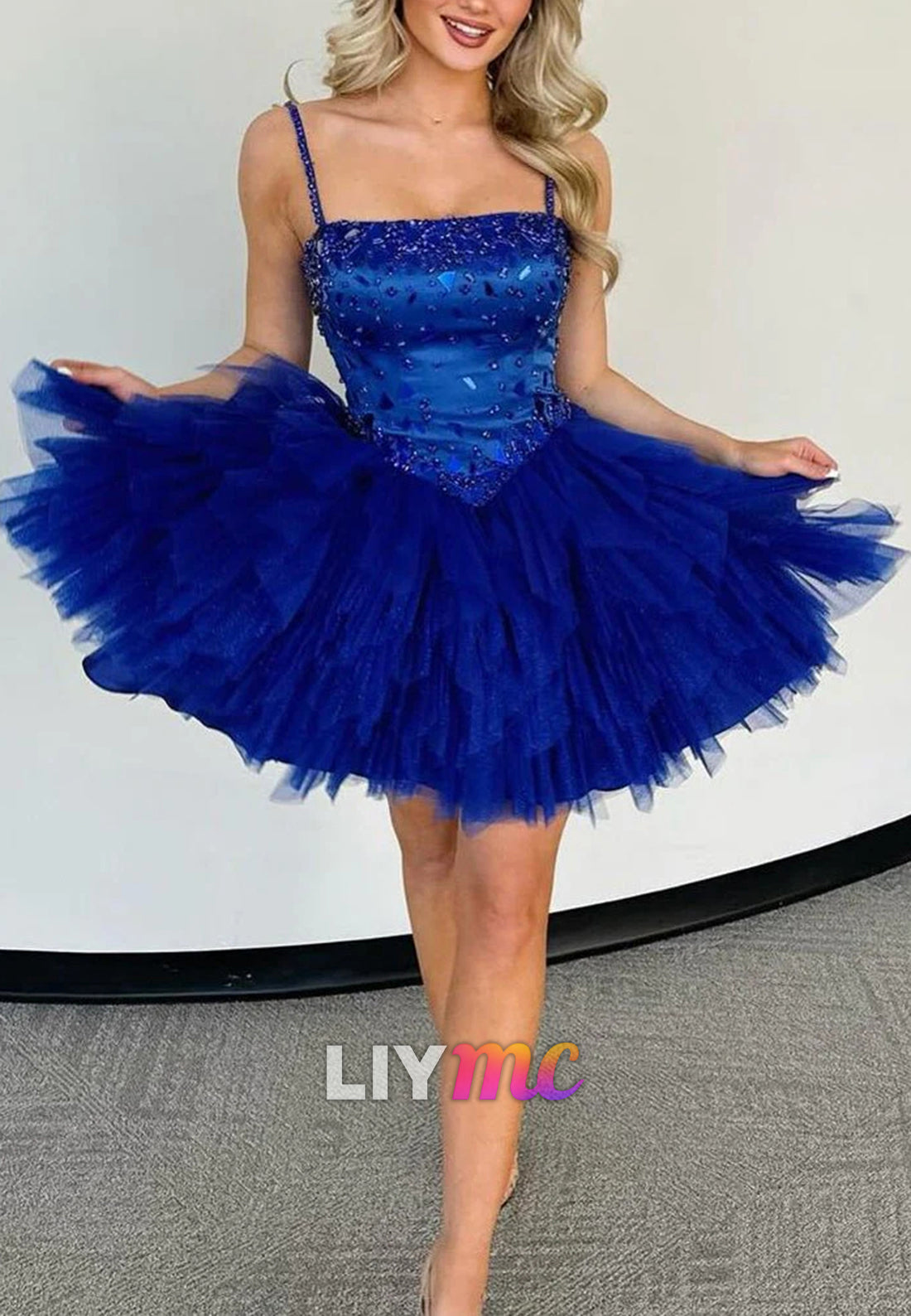 Square Straps Beaded A-Line Short Party Homecoming Dress