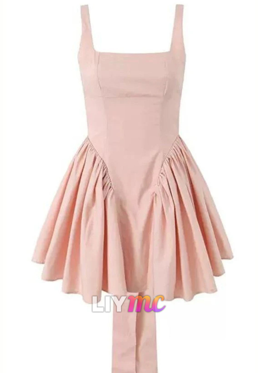 Square Straps Bowknot Pleated A-Line Party Homecoming Dress