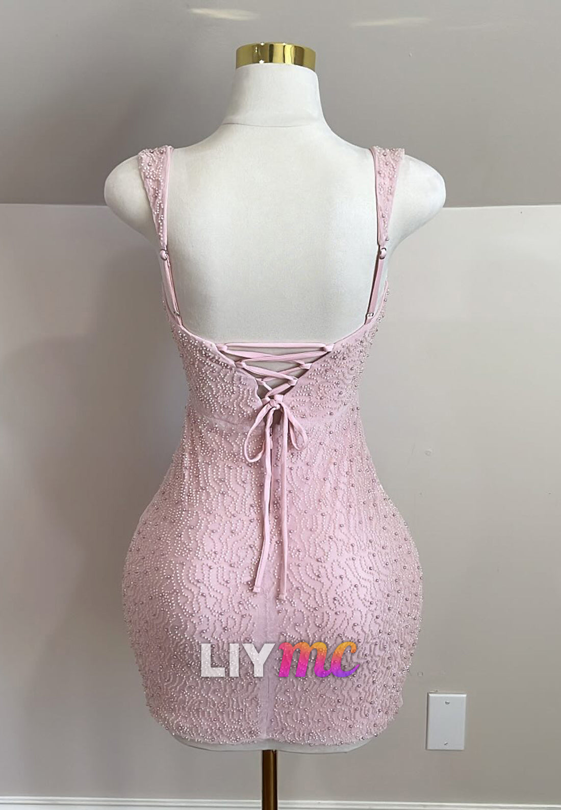 Square Straps Fitted Sheath Beaded Embroidery Party Homecoming Dress