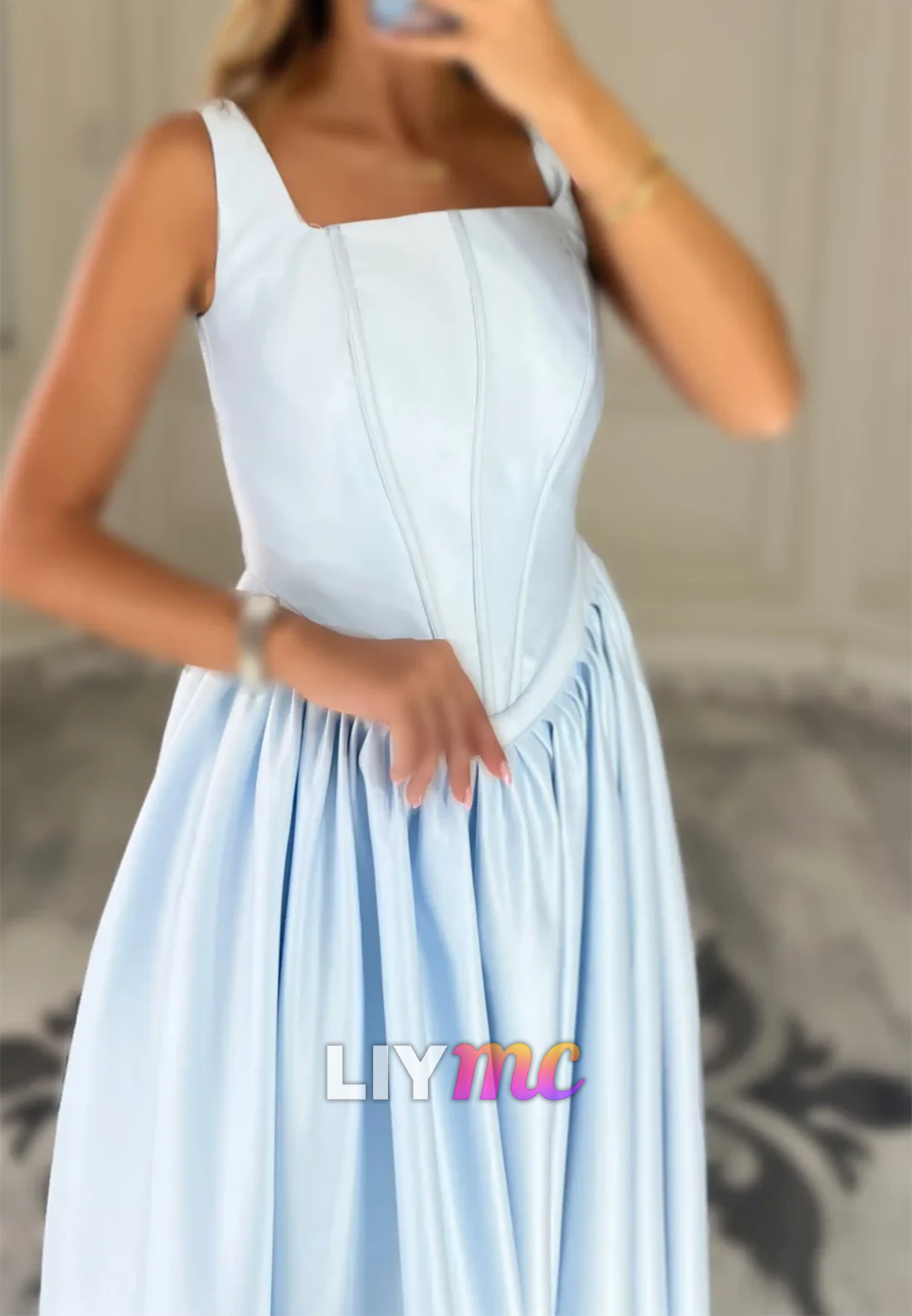 Square Straps Pleated Prom Dress A-Line Party Dress