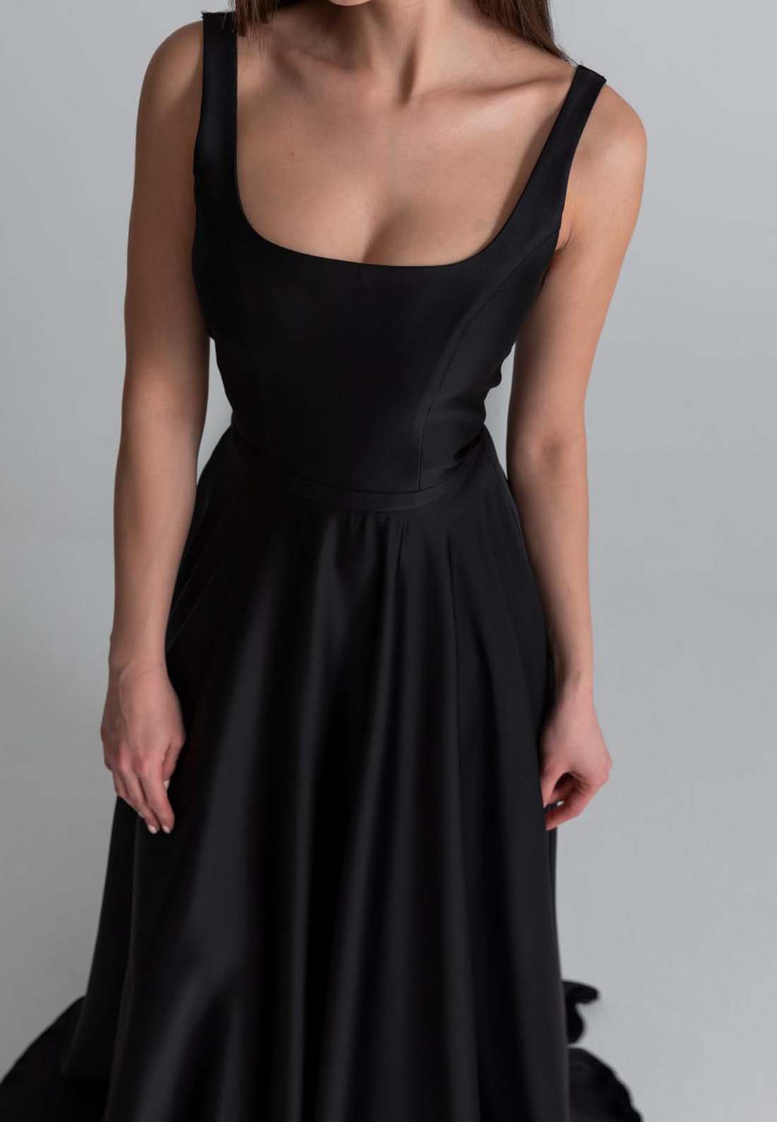 Square Straps Pleated Satin Prom Dress A-Line Formal Dress