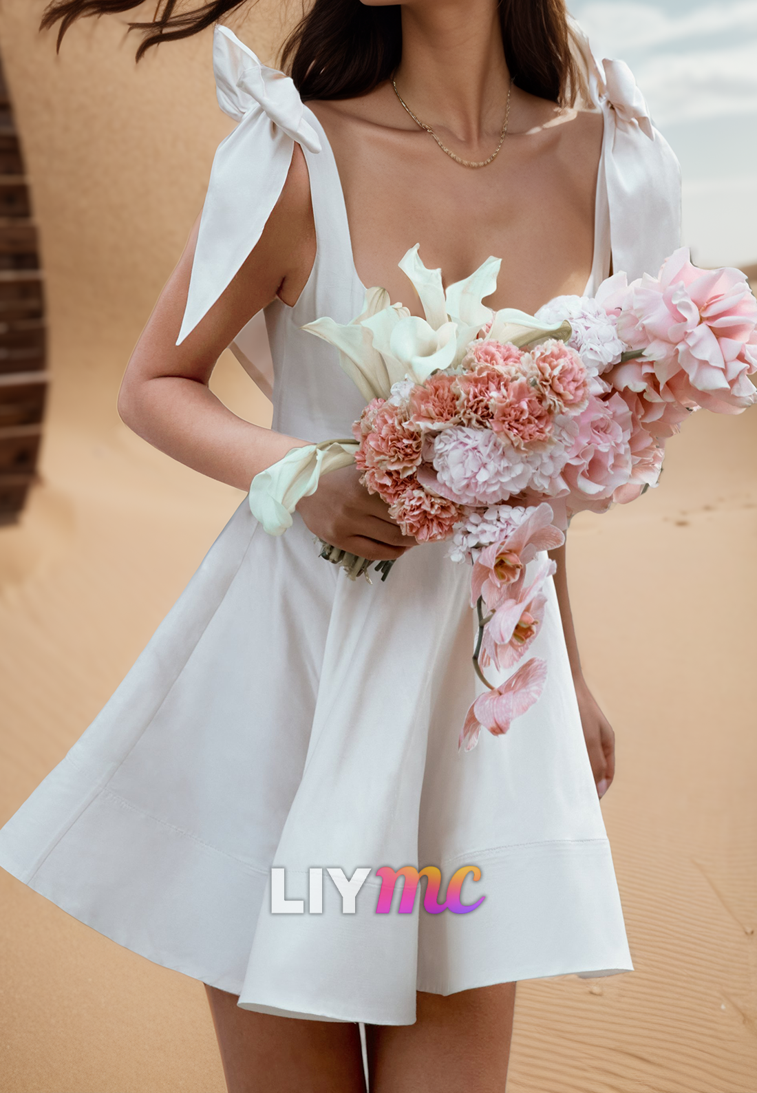 Square Straps Pleated Short A-Line Beach Wedding Dress
