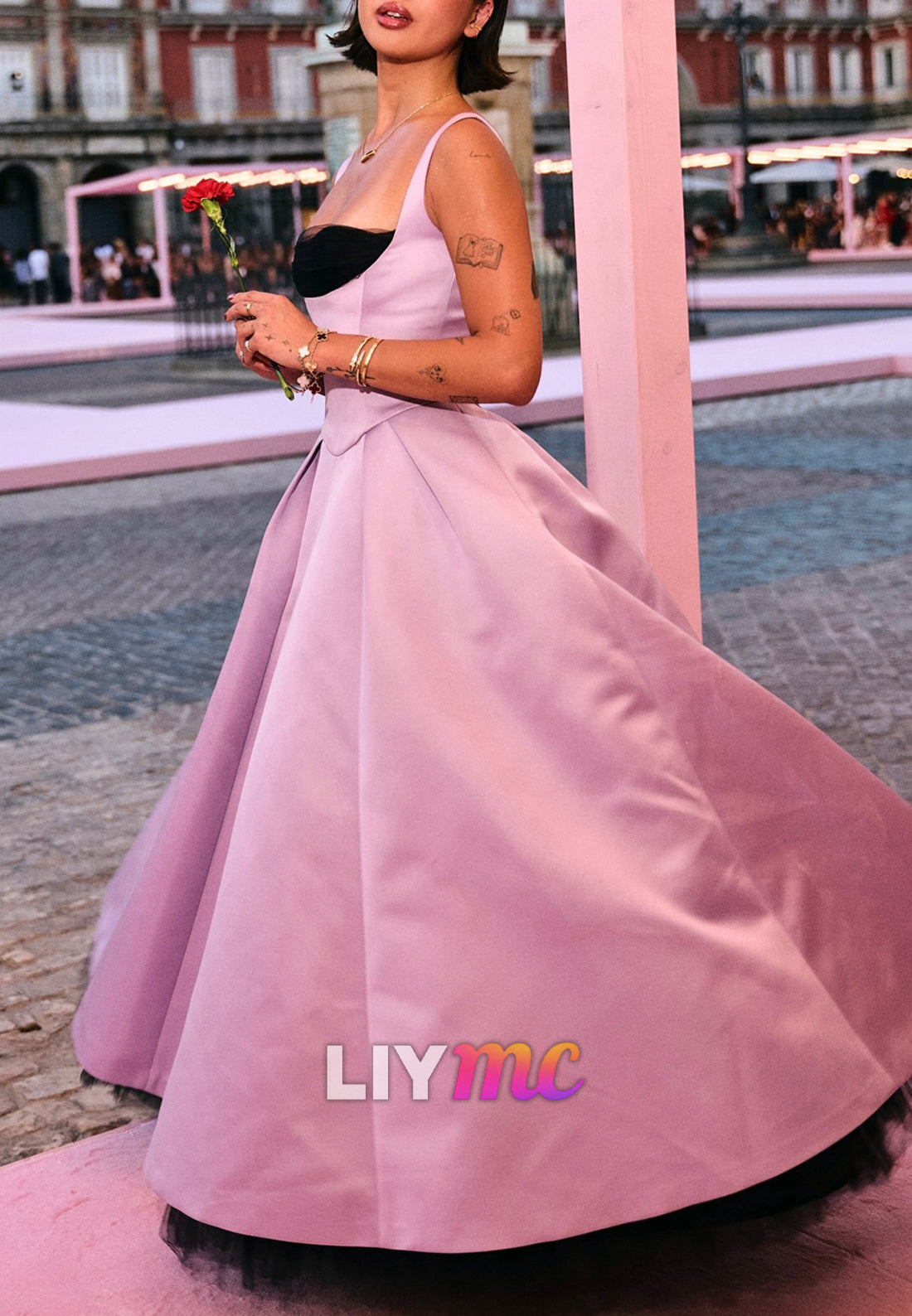 Square Straps Satin A-Line Prom Dress