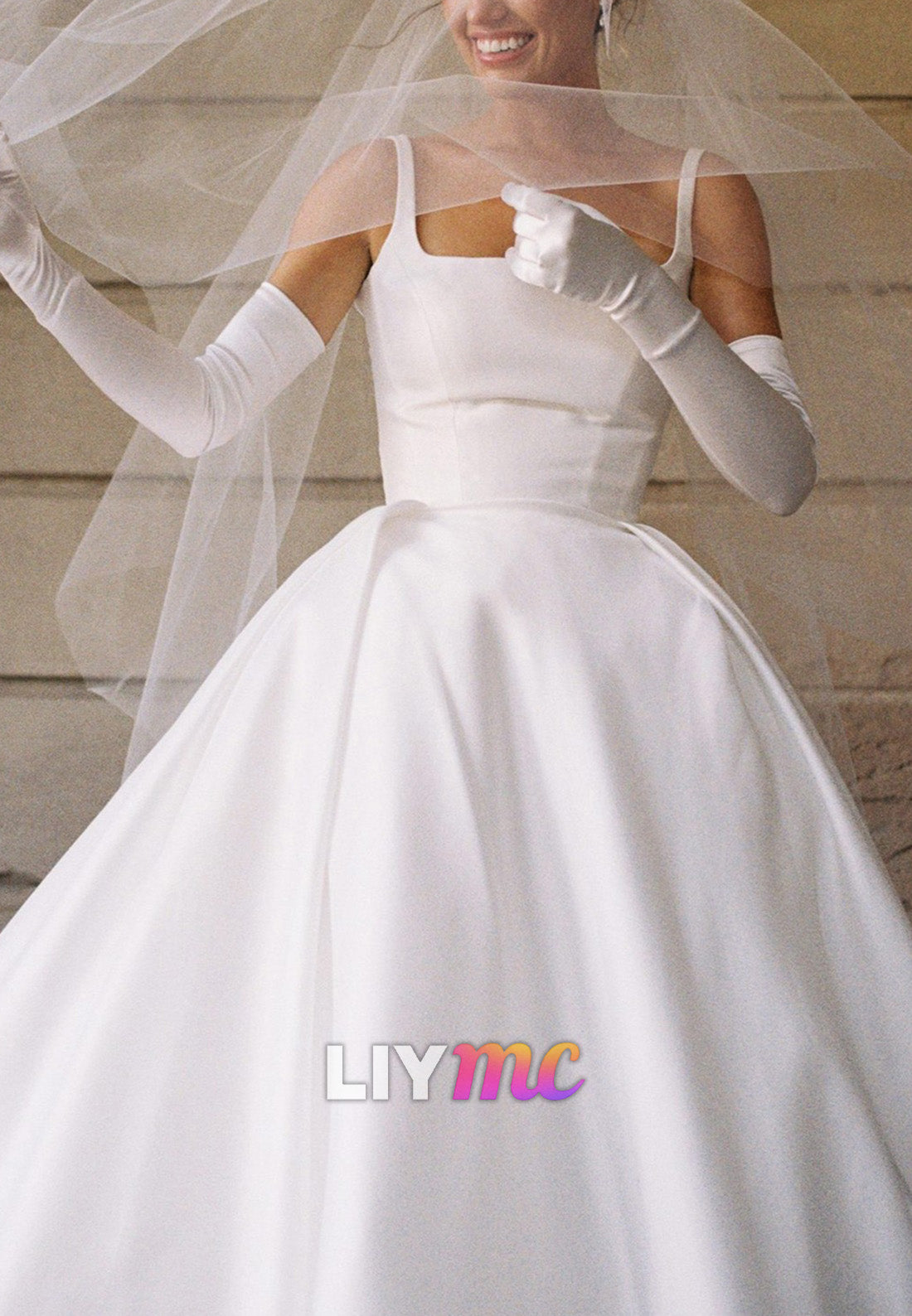 Square Straps Sleek A-Line Simple Wedding Dress