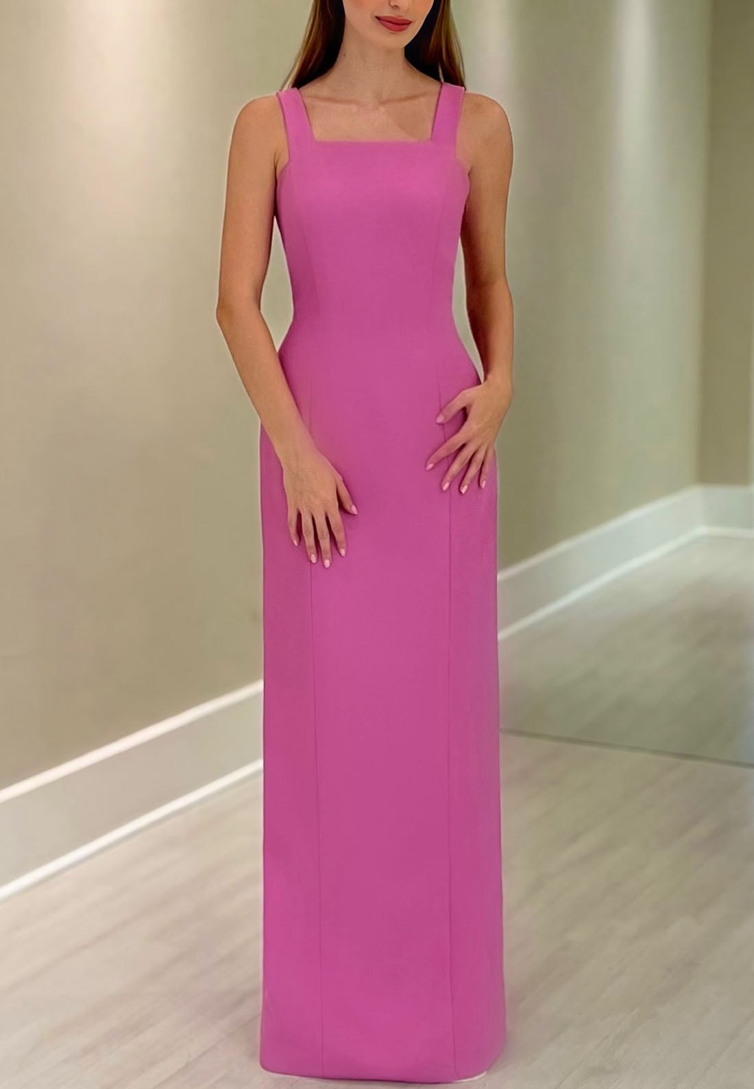 Square Straps Sleek Bowknot Sheath Mother of Bride Dress