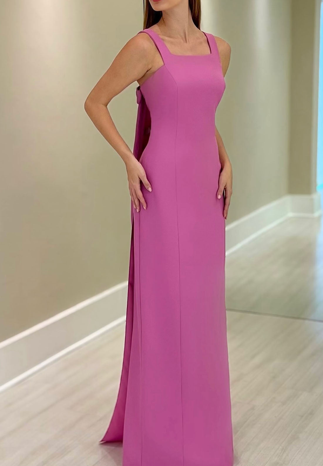 Square Straps Sleek Bowknot Sheath Mother of Bride Dress