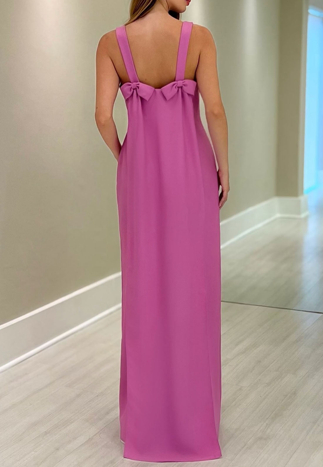 Square Straps Sleek Bowknot Sheath Mother of Bride Dress