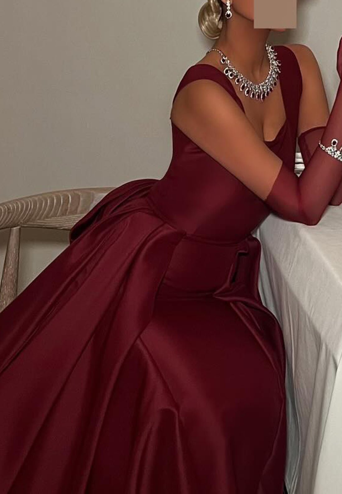 Square Straps Sleeveless Bowknot Satin Seek A-Line Evening Dress