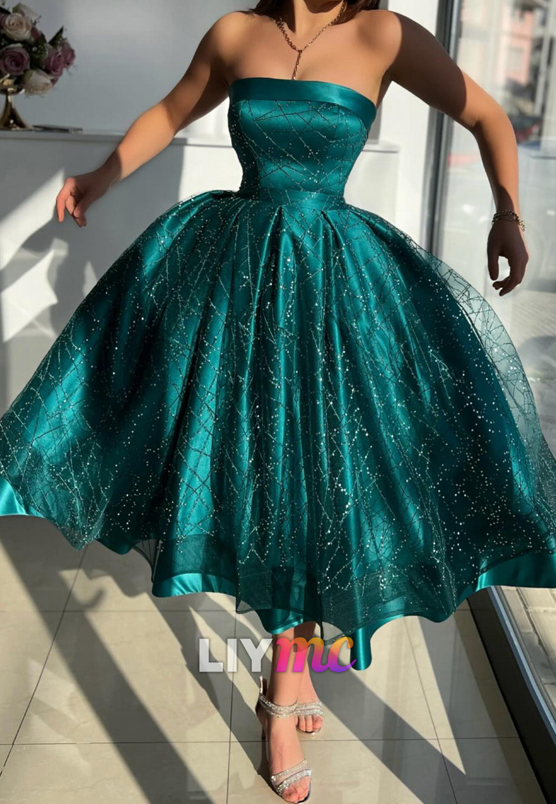 LP2280 - Straight Across A-Line Pleated Appliques Satin Prom Dress Liymc LP2280 - Straight Across A-Line Pleated Appliques Satin Prom Dress Liymc