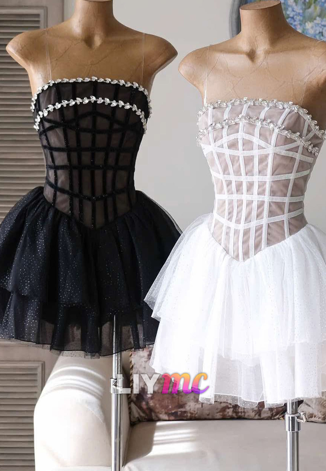 Straight Across Beaded Tiered A-Line Party Homecoming Dress