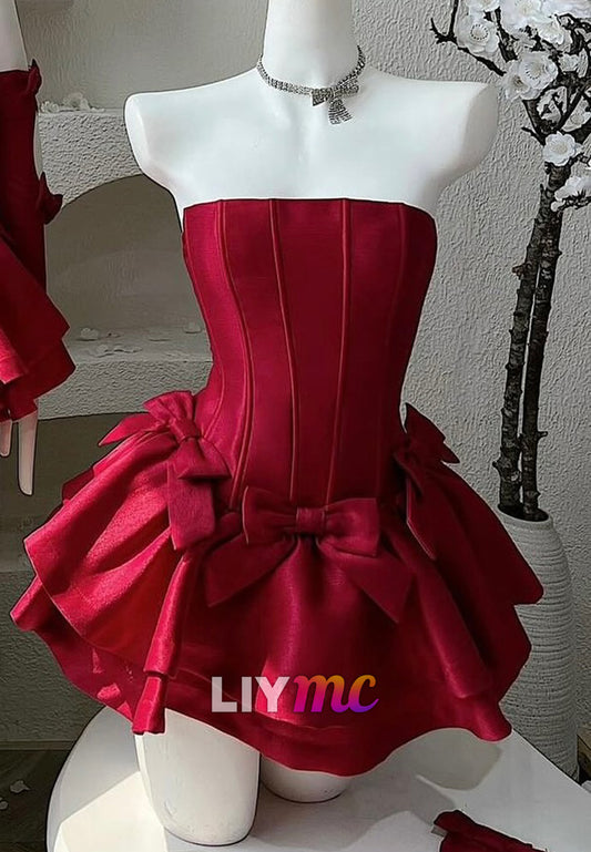 Straight Across Bowknot A-Line Party Homecoming Dress